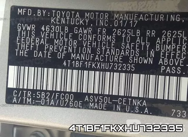 4T1BF1FKXHU732335 фото 10
