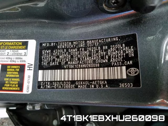 4T1BK1EBXHU260098 фото 2