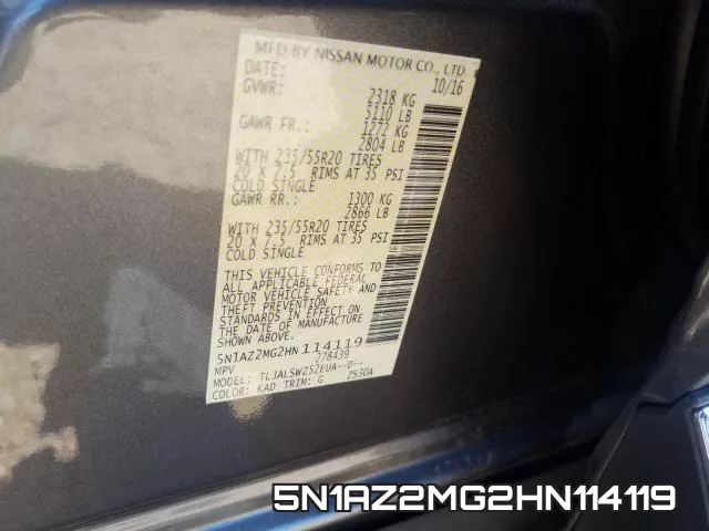 5N1AZ2MG2HN114119 фото 2