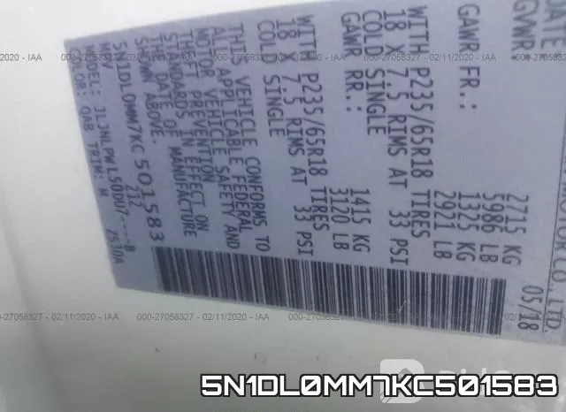 5N1DL0MM7KC501583 фото 10