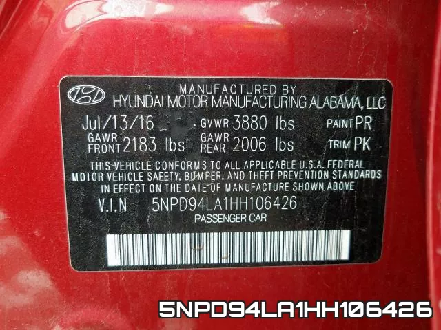 5NPD94LA1HH106426 фото 2