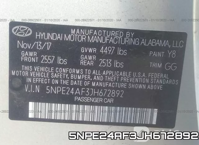 5NPE24AF3JH672892 фото 10