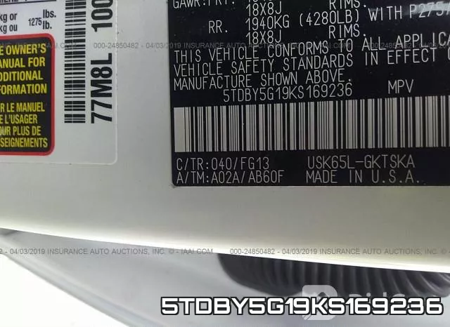 5TDBY5G19KS169236 фото 10