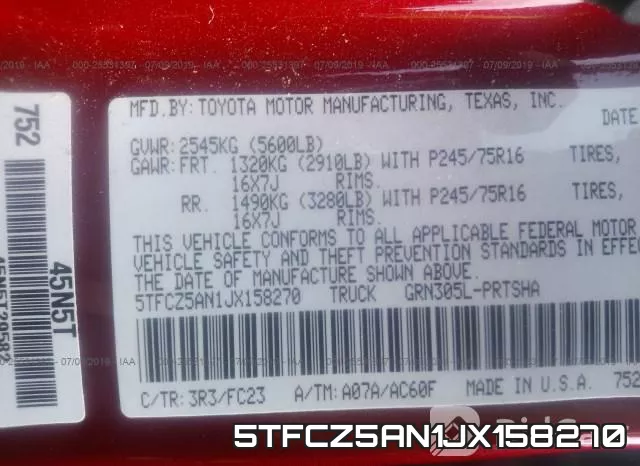 5TFCZ5AN1JX158270 фото 10