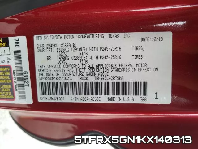 5TFRX5GN1KX140313 фото 2