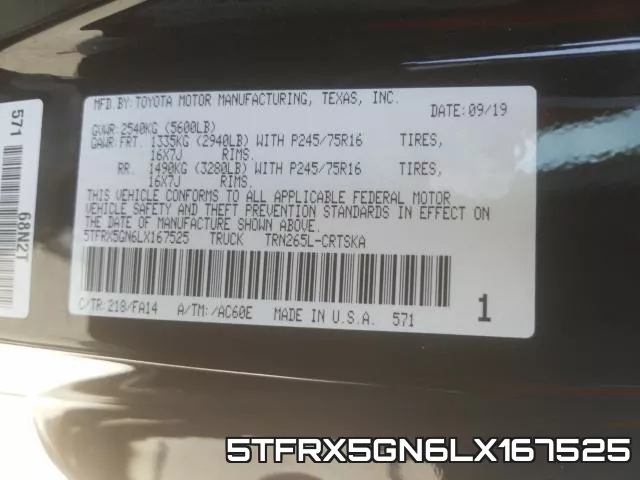 5TFRX5GN6LX167525 фото 2