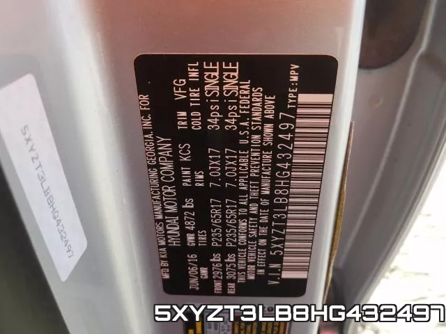 5XYZT3LB8HG432497 фото 2