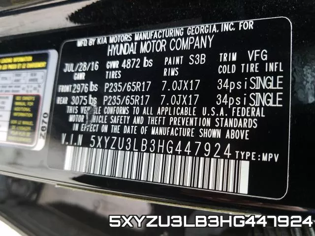 5XYZU3LB3HG447924 фото 2
