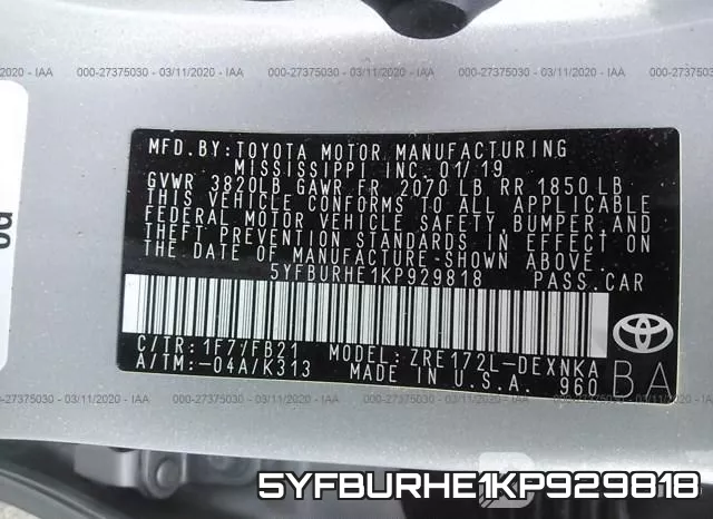 5YFBURHE1KP929818 фото 10