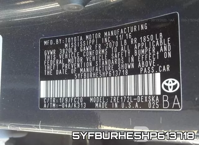5YFBURHE5HP613718 фото 10