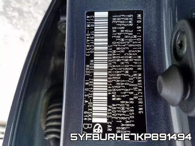 5YFBURHE7KP891494 фото 2