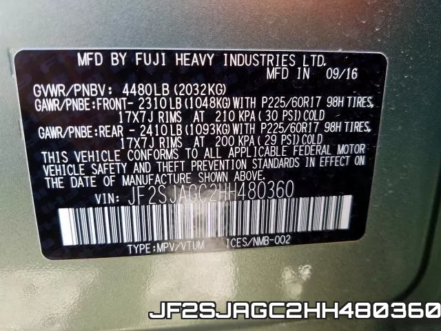 JF2SJAGC2HH480360 фото 2