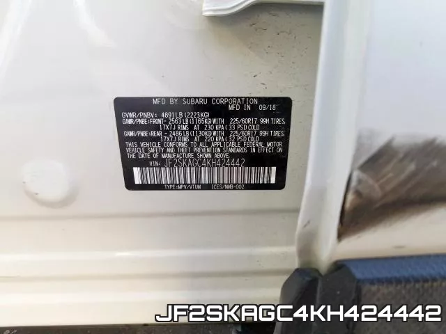 JF2SKAGC4KH424442 фото 2