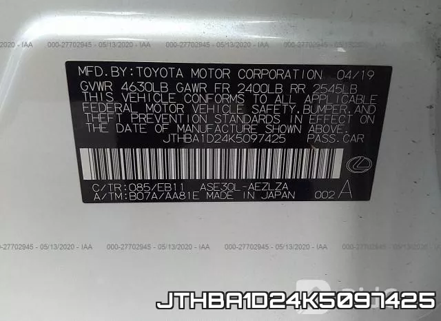 JTHBA1D24K5097425 фото 10