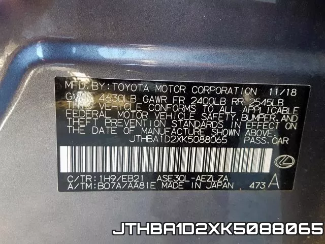 JTHBA1D2XK5088065 фото 2