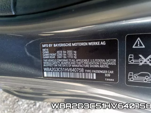 WBA2G3C51HV640758 фото 2