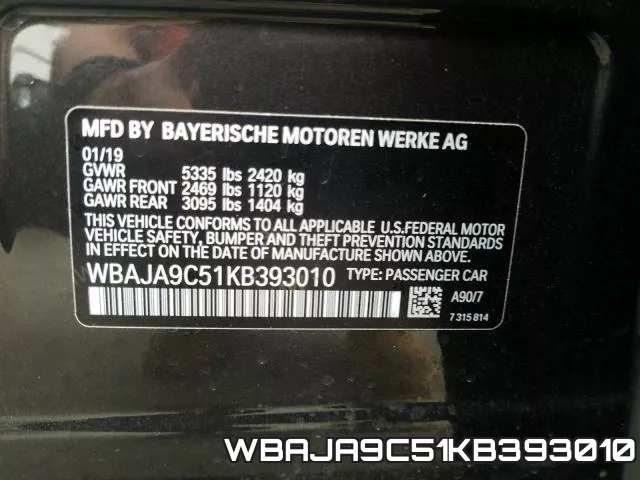 WBAJA9C51KB393010 фото 2