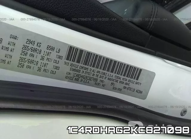 1C4RDHAG2KC827098 фото 10