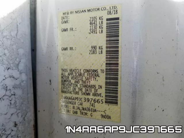 1N4AA6AP9JC397665 фото 2