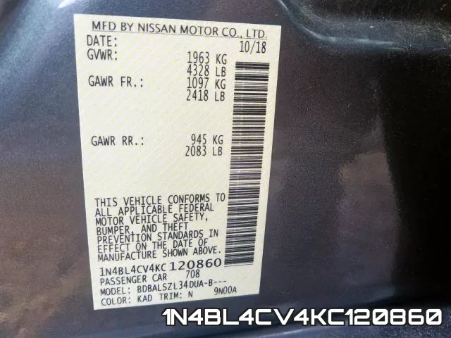 1N4BL4CV4KC120860 фото 2
