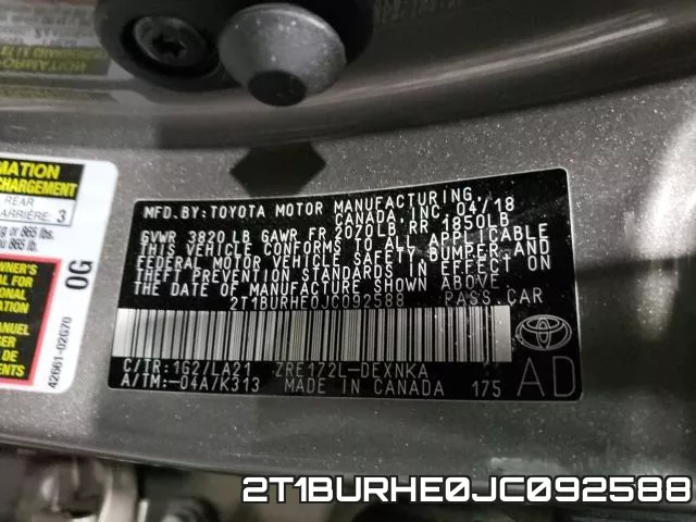 2T1BURHE0JC092588 фото 2