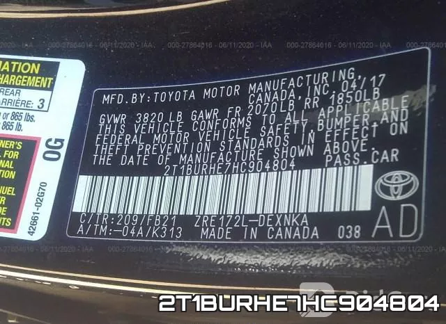 2T1BURHE7HC904804 фото 10