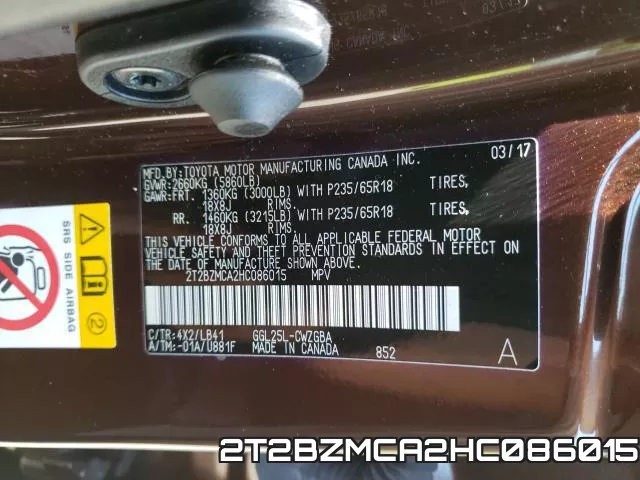2T2BZMCA2HC086015 фото 2