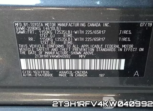 2T3H1RFV4KW040992 фото 10