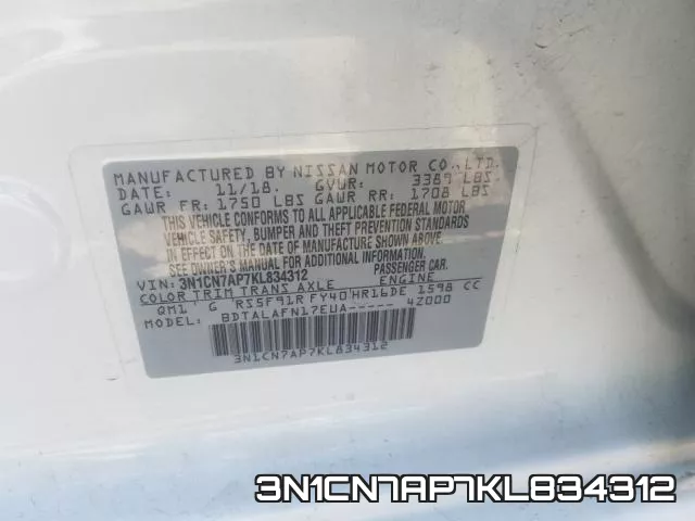 3N1CN7AP7KL834312 фото 2