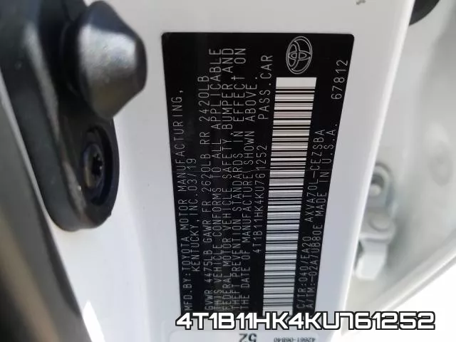 4T1B11HK4KU761252 фото 2