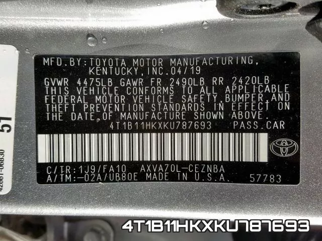 4T1B11HKXKU787693 фото 2