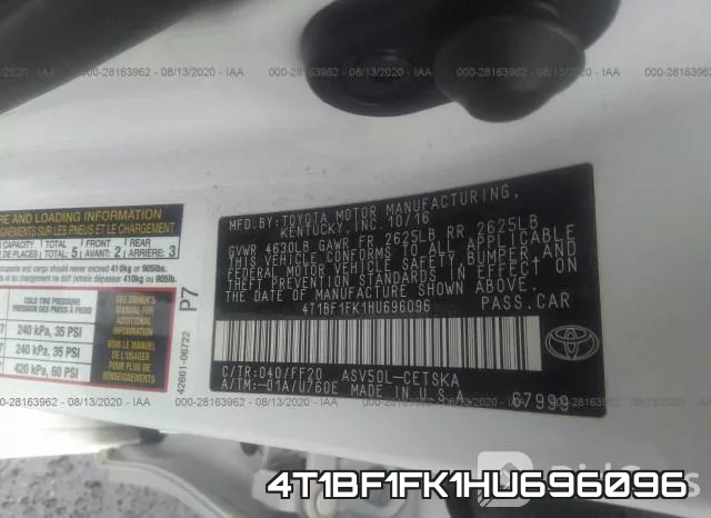 4T1BF1FK1HU696096 фото 10