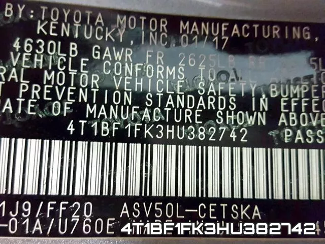 4T1BF1FK3HU382742 фото 2