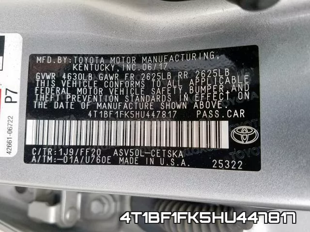 4T1BF1FK5HU447817 фото 2