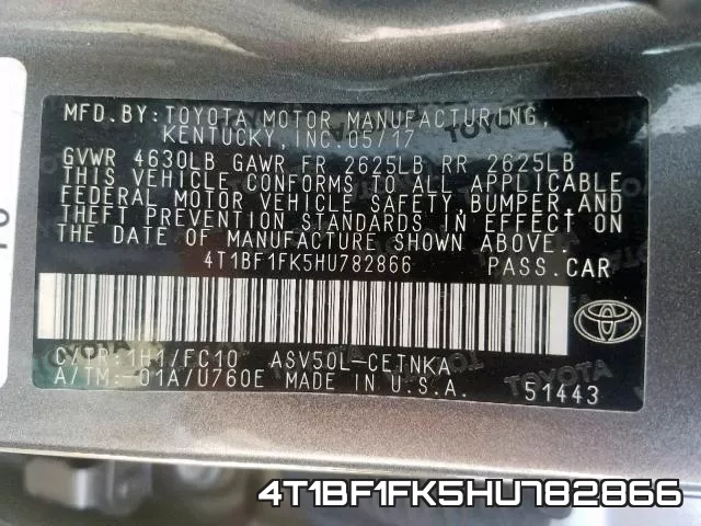 4T1BF1FK5HU782866 фото 2