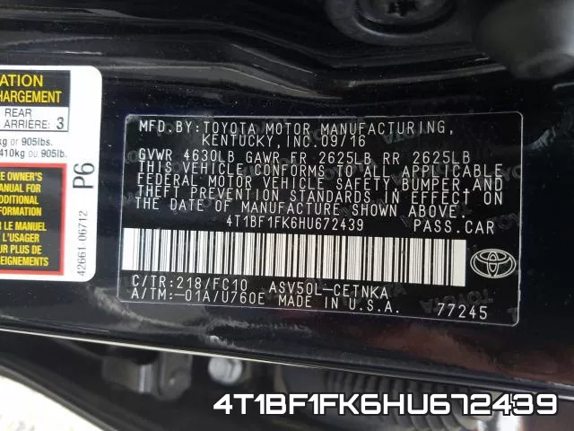 4T1BF1FK6HU672439 фото 2