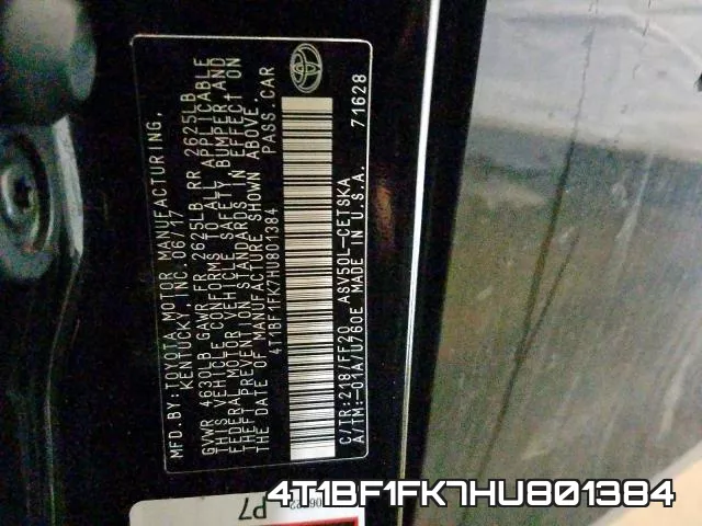 4T1BF1FK7HU801384 фото 2