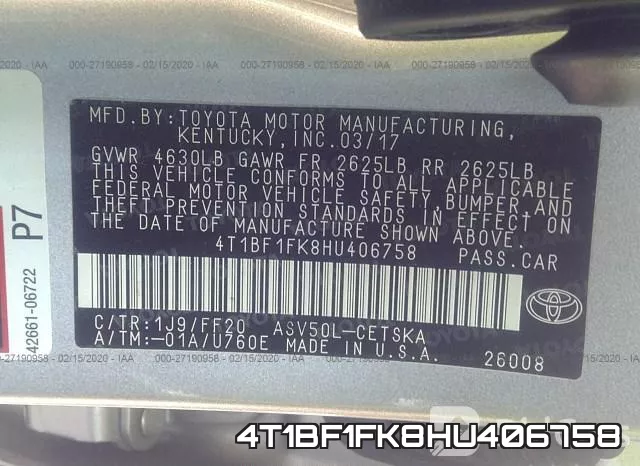 4T1BF1FK8HU406758 фото 10