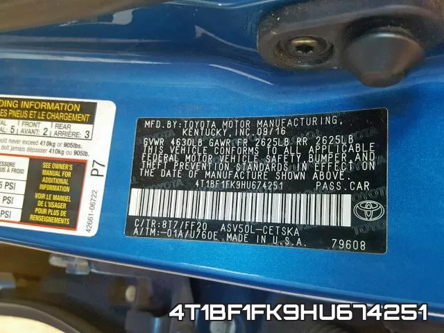 4T1BF1FK9HU674251 фото 2