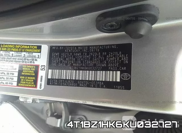 4T1BZ1HK6KU032727 фото 10