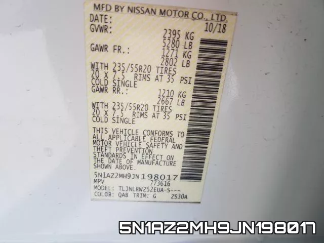 5N1AZ2MH9JN198017 фото 2