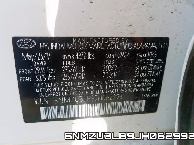 5NMZU3LB9JH062993 фото 2