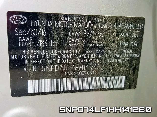 5NPD74LF1HH141260 фото 2