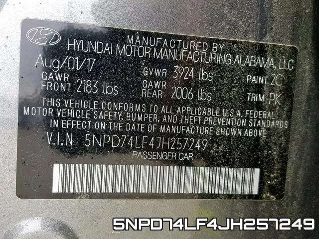 5NPD74LF4JH257249 фото 2