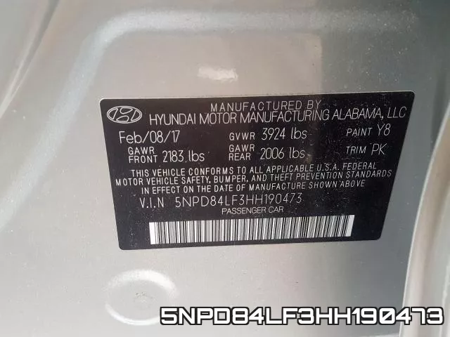 5NPD84LF3HH190473 фото 2