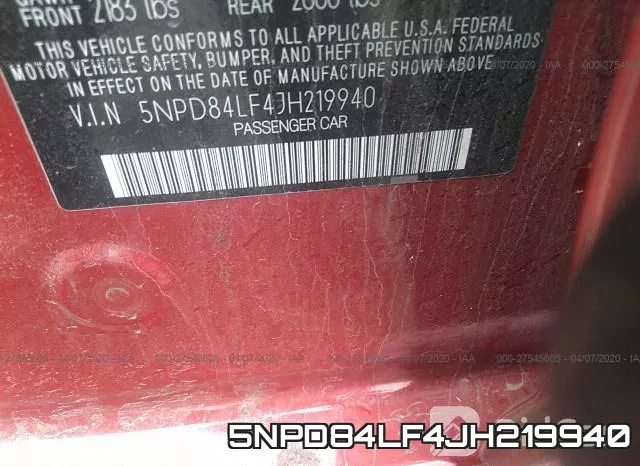 5NPD84LF4JH219940 фото 10