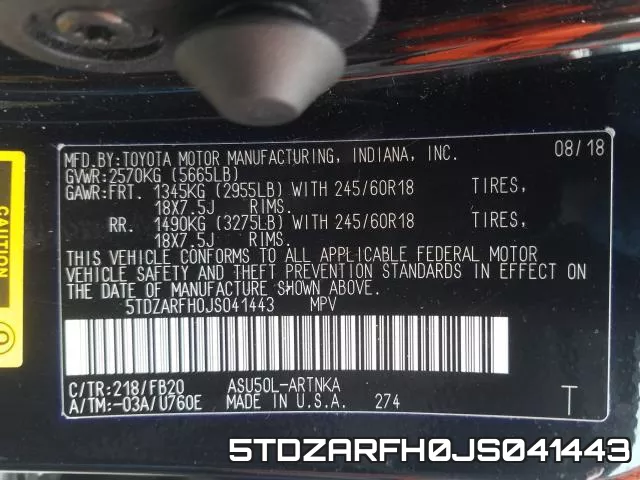 5TDZARFH0JS041443 фото 2