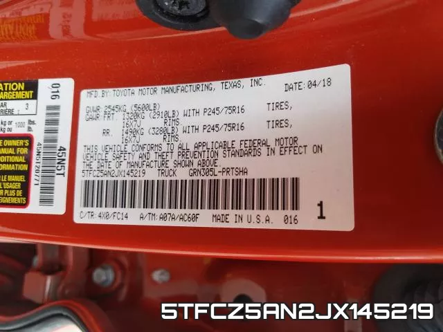 5TFCZ5AN2JX145219 фото 2
