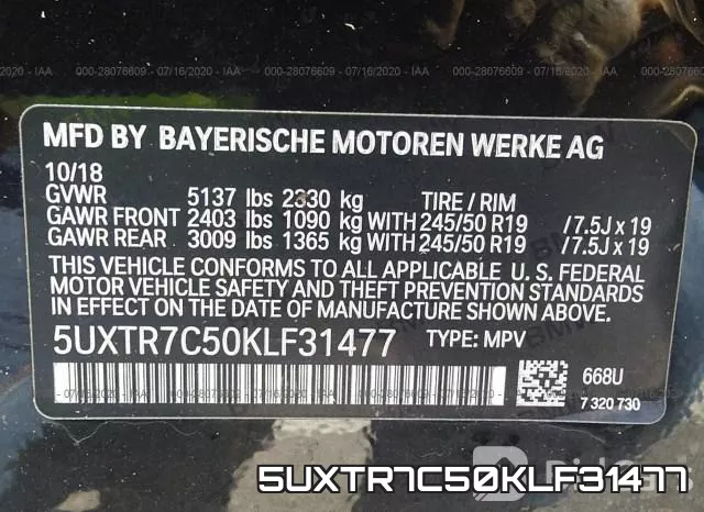 5UXTR7C50KLF31477 фото 10