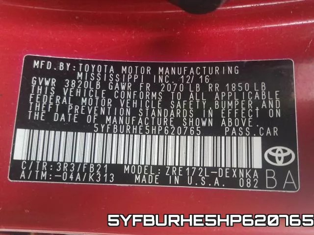 5YFBURHE5HP620765 фото 2